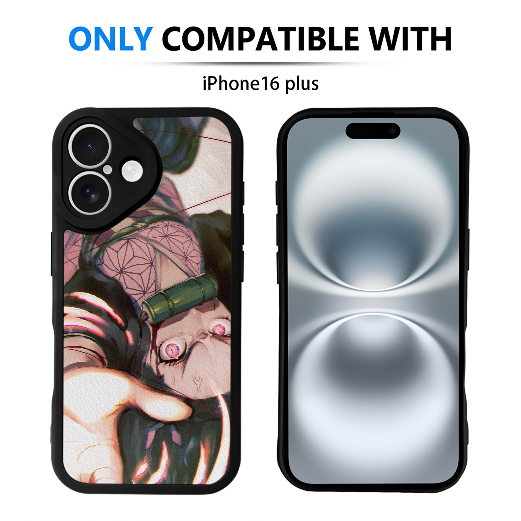 （画像用） 鬼滅の刃（きめつのやいば）竈門 禰󠄀豆子／かまど ねずこ Kamado Nezuko 【iPhone 16シリーズ対応】シリコンスマホケース（レザー調） 材質：シリコン